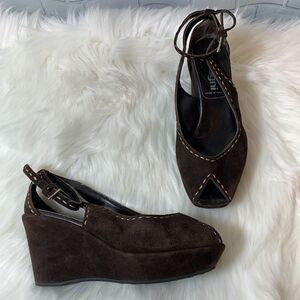 Zamagni Brown‎ Suede Ankle Tie Wedges Size 5.5